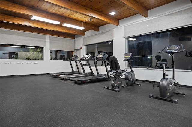 gym with wood ceiling