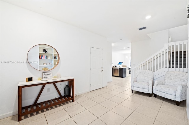 4641 Caspian Way, Davie, FL 33314 - living room featuring light tile patterned floors, baseboards, stairway, and recessed lighting