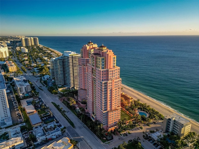 birds eye view of property with a view of the beach and a water view