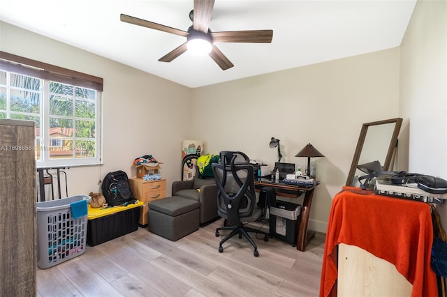 office area featuring ceiling fan and hardwood / wood-style floors