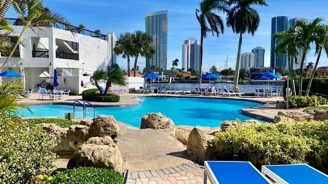 view of swimming pool with a patio