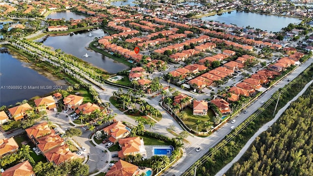 aerial view featuring a water view