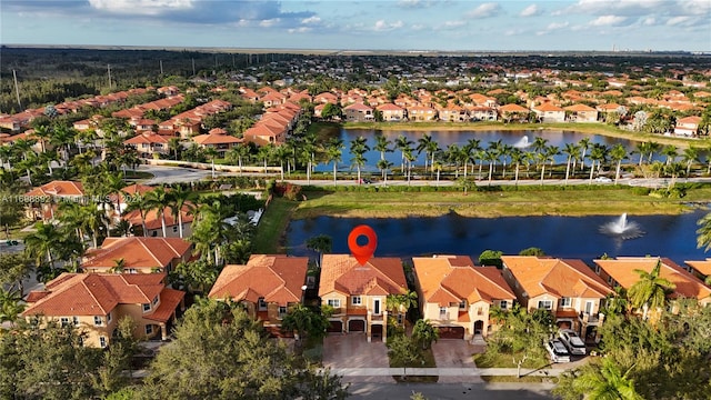 aerial view with a water view