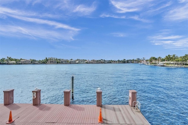 dock area with a water view