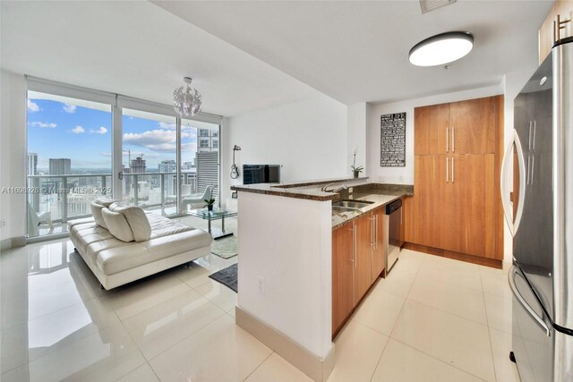 view of tiled living room