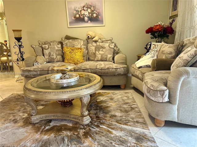 living room with light tile patterned floors