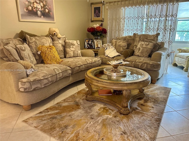 living room featuring tile patterned flooring