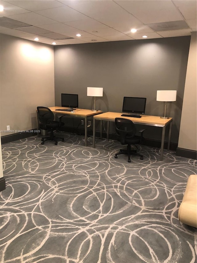 office with a paneled ceiling