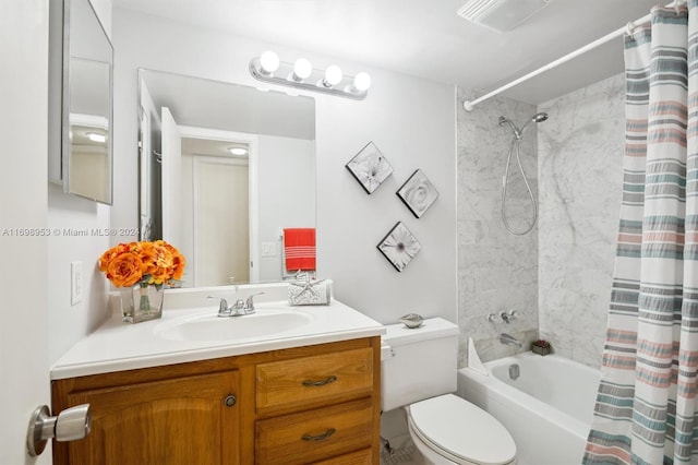 full bathroom featuring vanity, toilet, and shower / tub combo