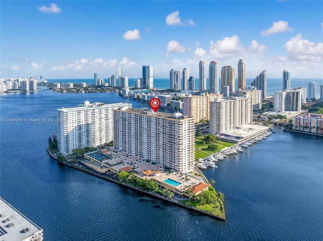 aerial view featuring a water view