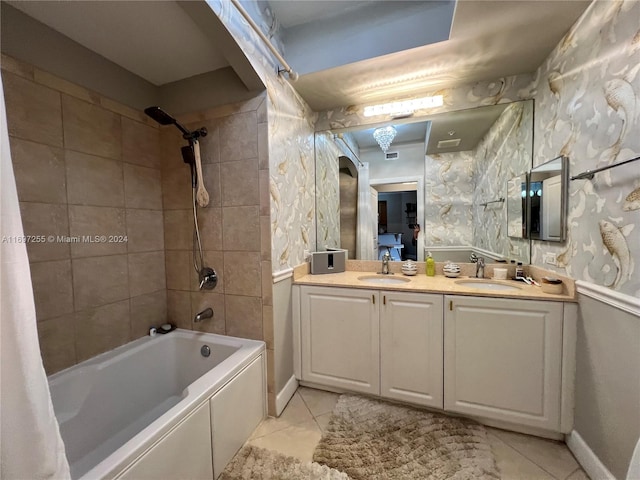 1660 Renaissance Commons Blvd Unit 2518, Boynton Beach, FL 33426 - full bath with tile patterned flooring, bathing tub / shower combination, and double vanity