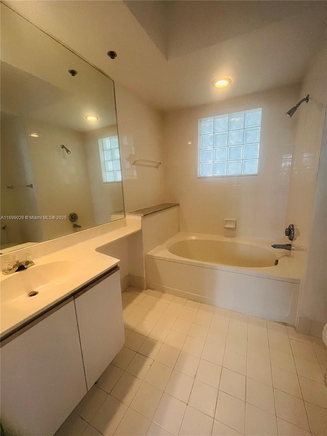 bathroom with vanity and tile patterned flooring