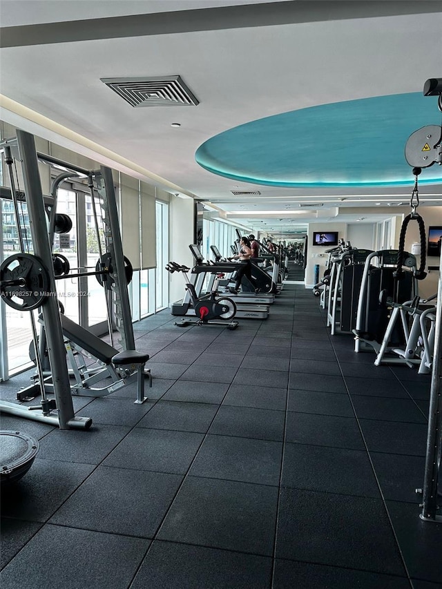 500 Brickell Ave Unit 2910, Miami, FL 33131 - gym with a raised ceiling