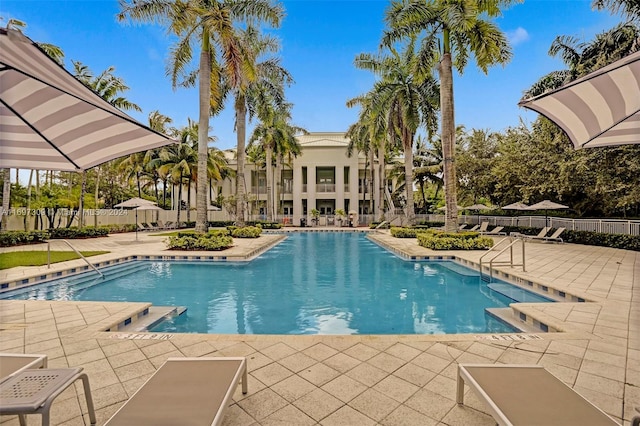 view of swimming pool with a patio area