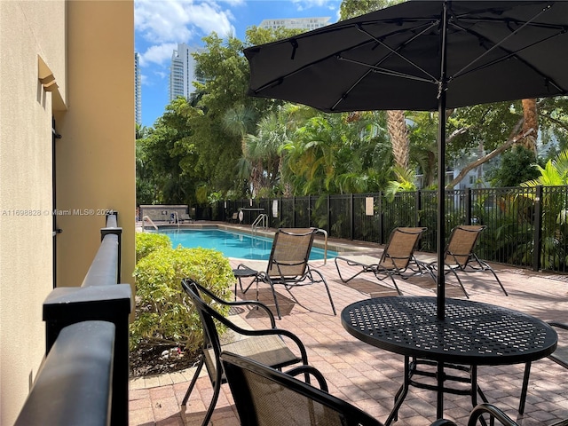 view of swimming pool featuring a patio