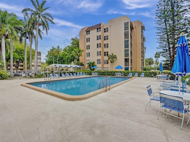 view of swimming pool featuring a patio