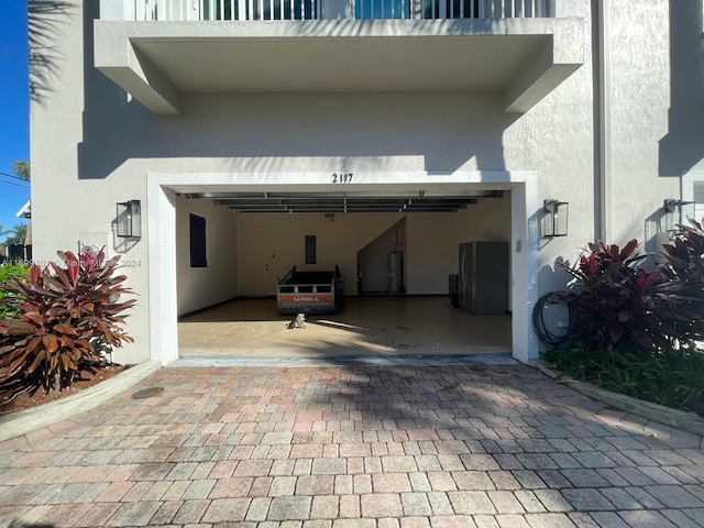 garage featuring water heater