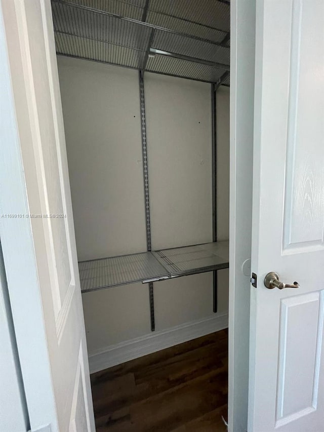 spacious closet with dark wood-type flooring