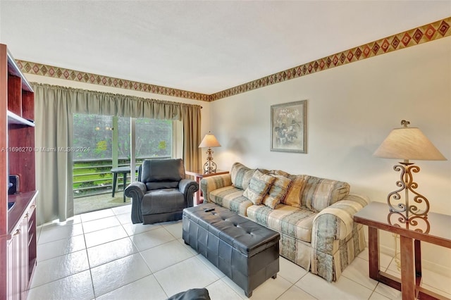 living room with light tile patterned floors