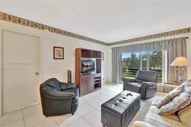 living room featuring light tile patterned floors