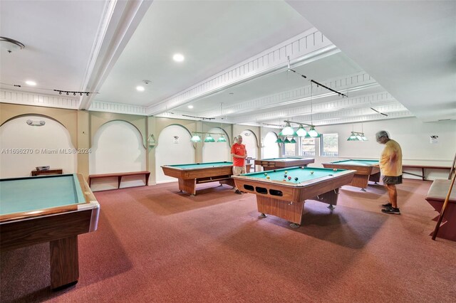 game room featuring carpet and pool table