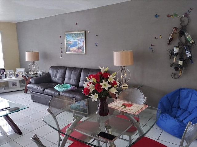 living room featuring light tile patterned floors