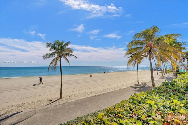 property view of water featuring a beach view