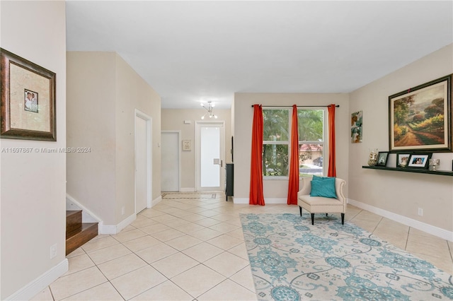 living area with light tile patterned floors