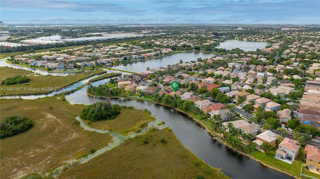 aerial view with a water view