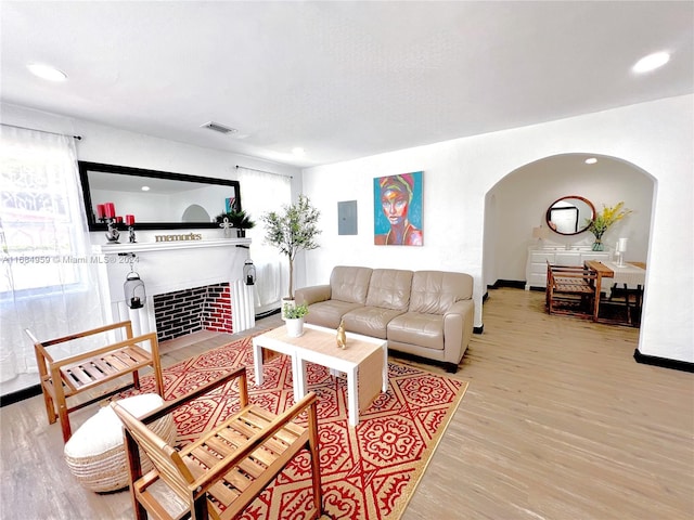 living room with hardwood / wood-style flooring