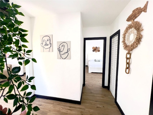 corridor with hardwood / wood-style flooring