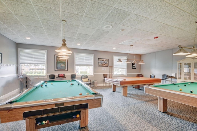 recreation room featuring carpet and pool table