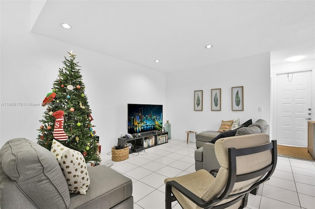 living room with light tile patterned floors