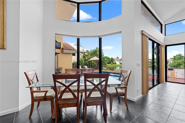 dining area with a healthy amount of sunlight and high vaulted ceiling