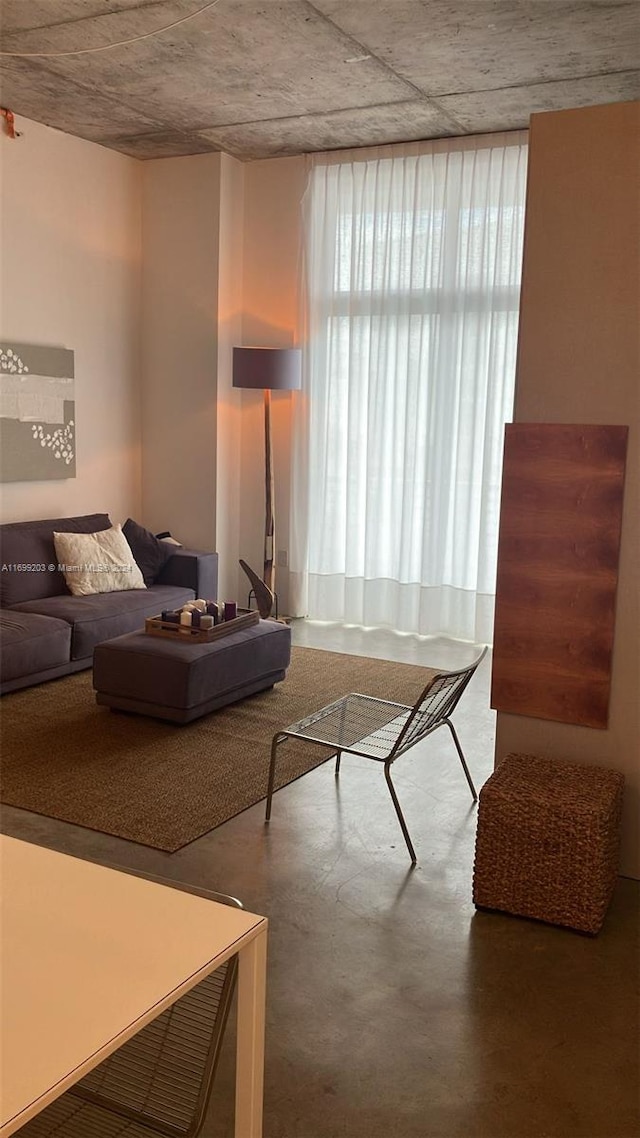 living room featuring concrete flooring