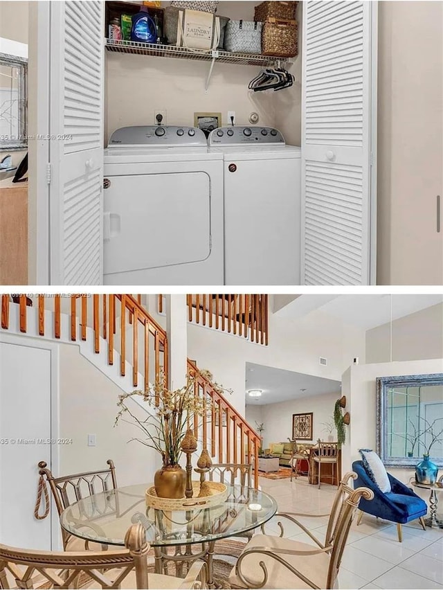 washroom featuring tile patterned flooring and separate washer and dryer