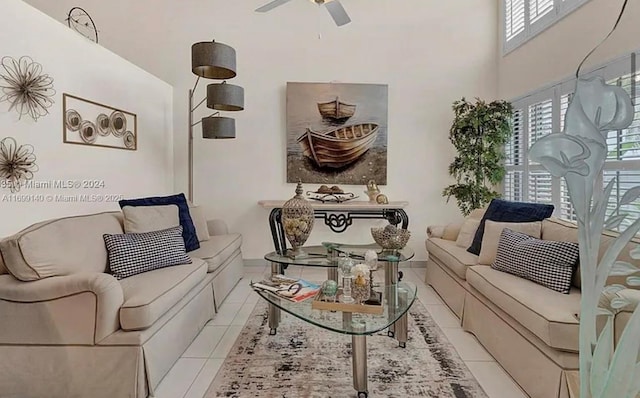 671SW 158th Way, Pembroke Pines, FL 33027 - living area with a ceiling fan and light tile patterned flooring