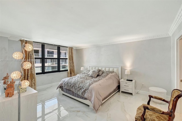 bedroom with crown molding