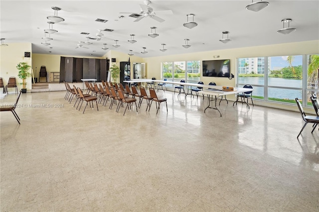 dining space featuring ceiling fan