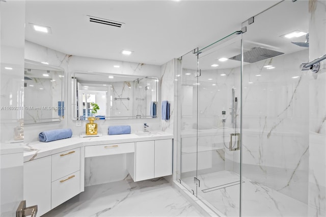 16445 Collins Ave Unit 1126, Sunny Isles Beach, FL 33160 - bathroom with a marble finish shower, vanity, and marble finish floors