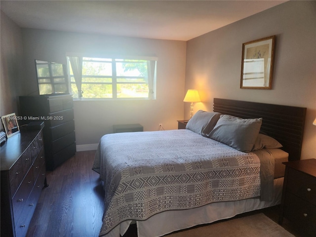 bedroom with dark hardwood / wood-style floors