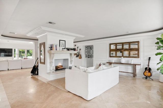 living room featuring ornamental molding