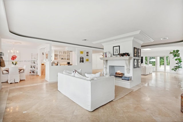 living room featuring crown molding