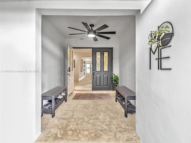 foyer with ceiling fan