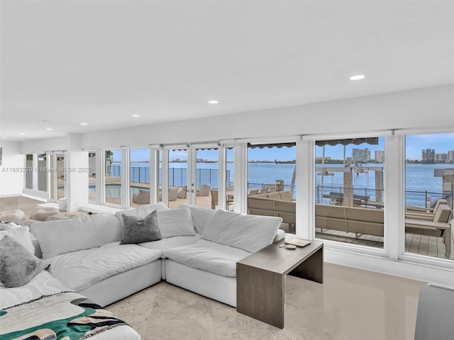 living room with a water view