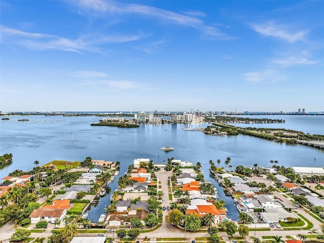 aerial view featuring a water view