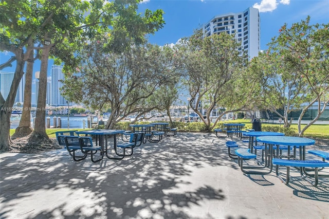 view of patio / terrace featuring a water view