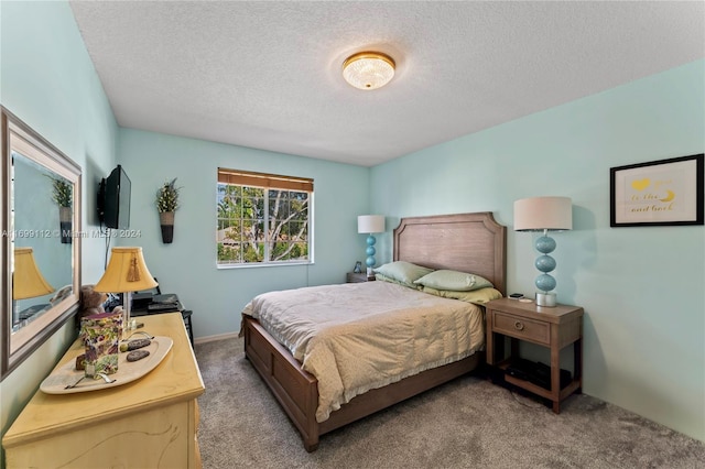 bedroom featuring carpet and a textured ceiling