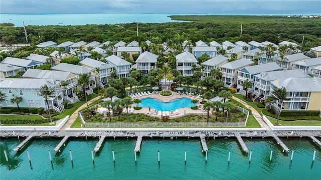 bird's eye view featuring a water view