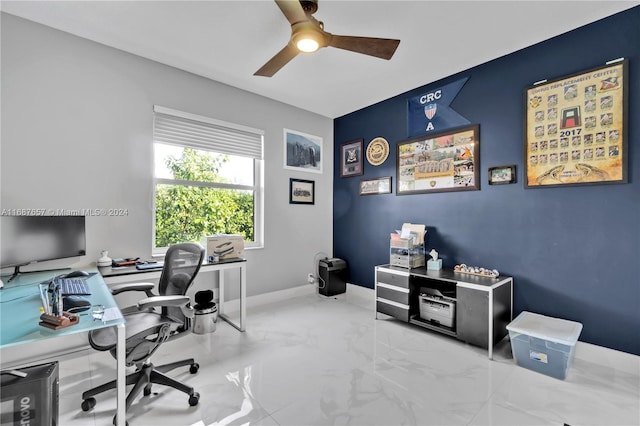 home office with ceiling fan